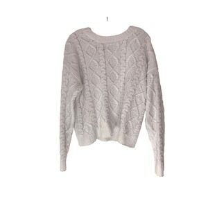POL Sweater White Cable Knit Crewneck Long Sleeve Neutral Basic Casual Medium